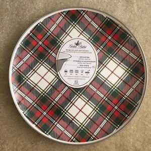 Holiday‎ Plaid Plate Golden Rabbit for Pottery Barn NOS